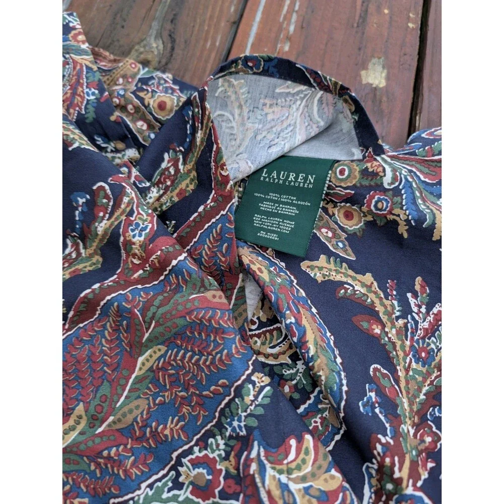 Vintage Royal Blue Paisley RALPH LAUREN King Size Pillow Sham 100% Cotton EUC